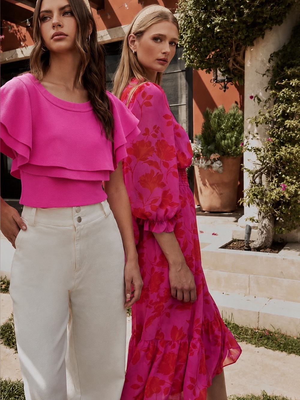 Sugarlips Off Shoulder Viscose Stretchy Magenta Pink Short Sleeve Ruffled Blouse